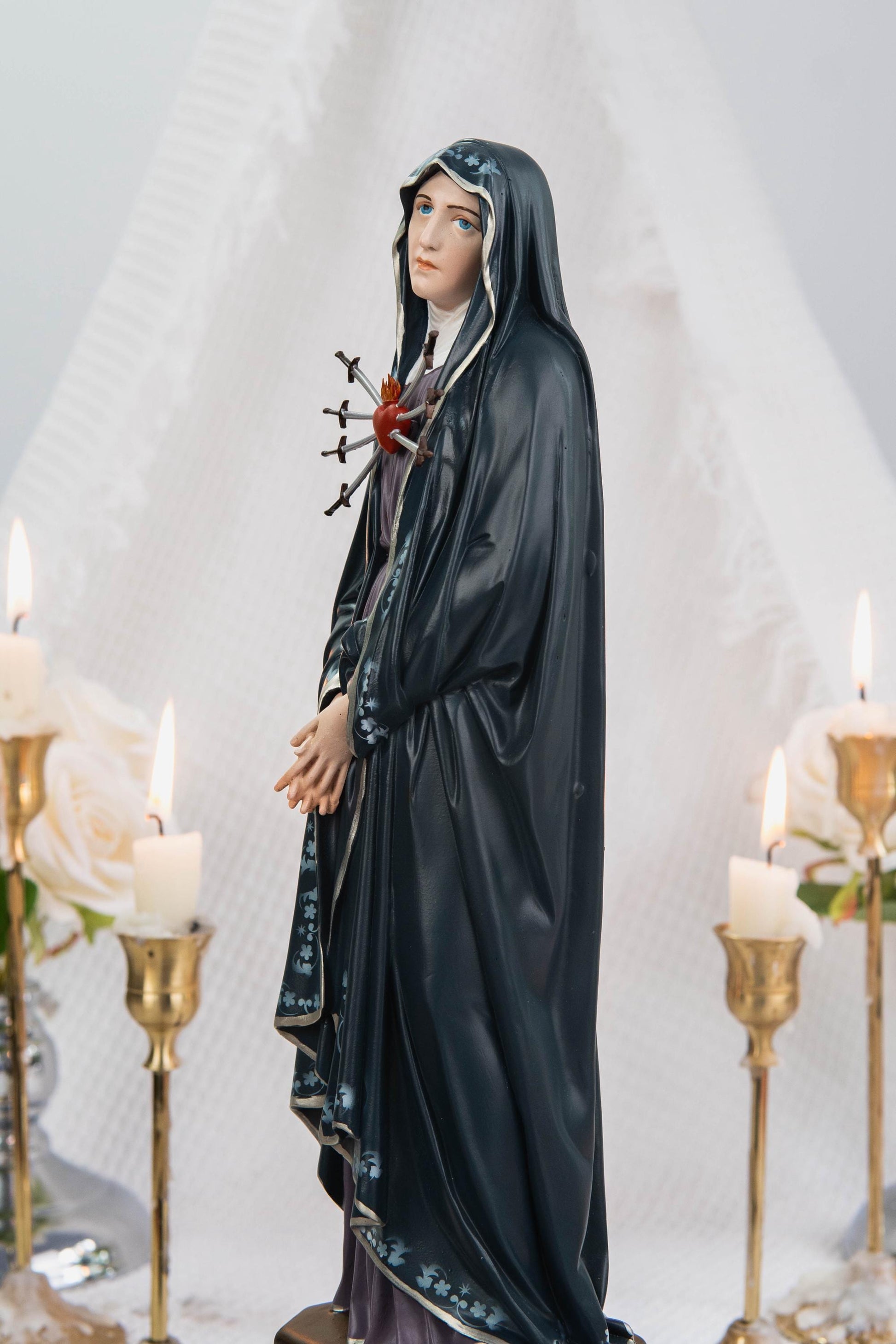 Special Edition Our Lady of Seven Sorrows Statue - Navy Blue Virgin Mary Figurine, Catholic Religious Decor, Meaningful Catholic Gift