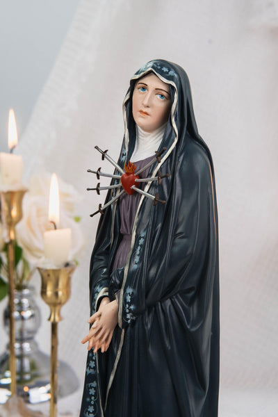 Special Edition Our Lady of Seven Sorrows Statue - Navy Blue Virgin Mary Figurine, Catholic Religious Decor, Meaningful Catholic Gift
