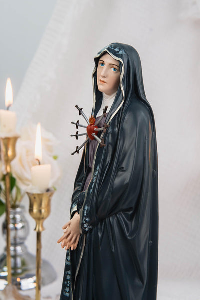 Special Edition Our Lady of Seven Sorrows Statue - Navy Blue Virgin Mary Figurine, Catholic Religious Decor, Meaningful Catholic Gift