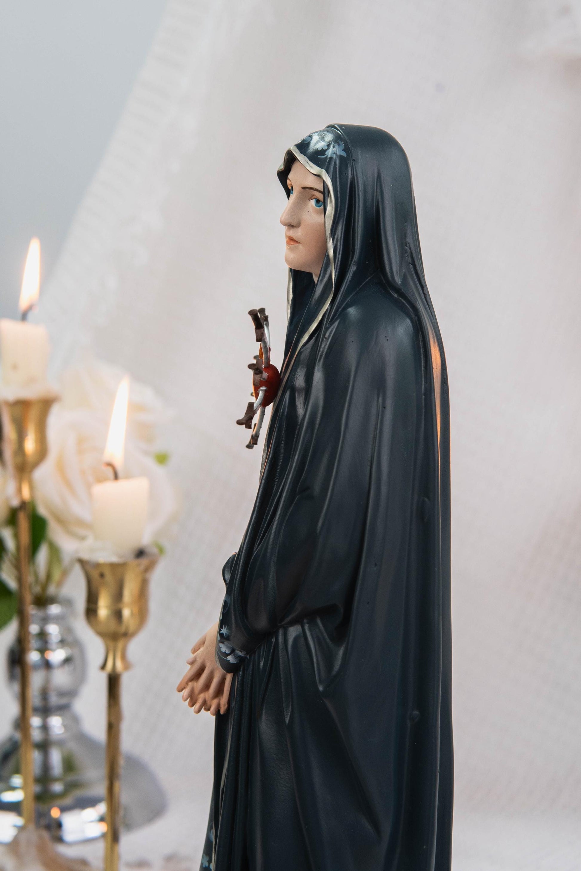 Special Edition Our Lady of Seven Sorrows Statue - Navy Blue Virgin Mary Figurine, Catholic Religious Decor, Meaningful Catholic Gift