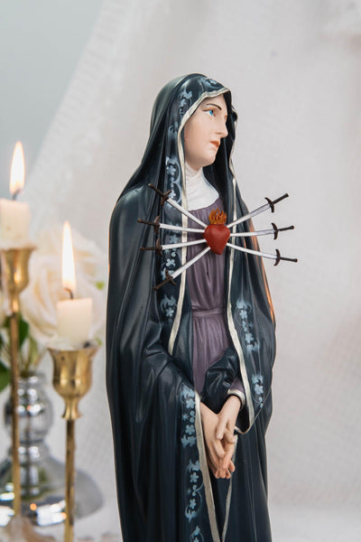 Special Edition Our Lady of Seven Sorrows Statue - Navy Blue Virgin Mary Figurine, Catholic Religious Decor, Meaningful Catholic Gift