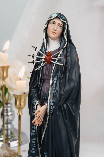Special Edition Our Lady of Seven Sorrows Statue - Navy Blue Virgin Mary Figurine, Catholic Religious Decor, Meaningful Catholic Gift
