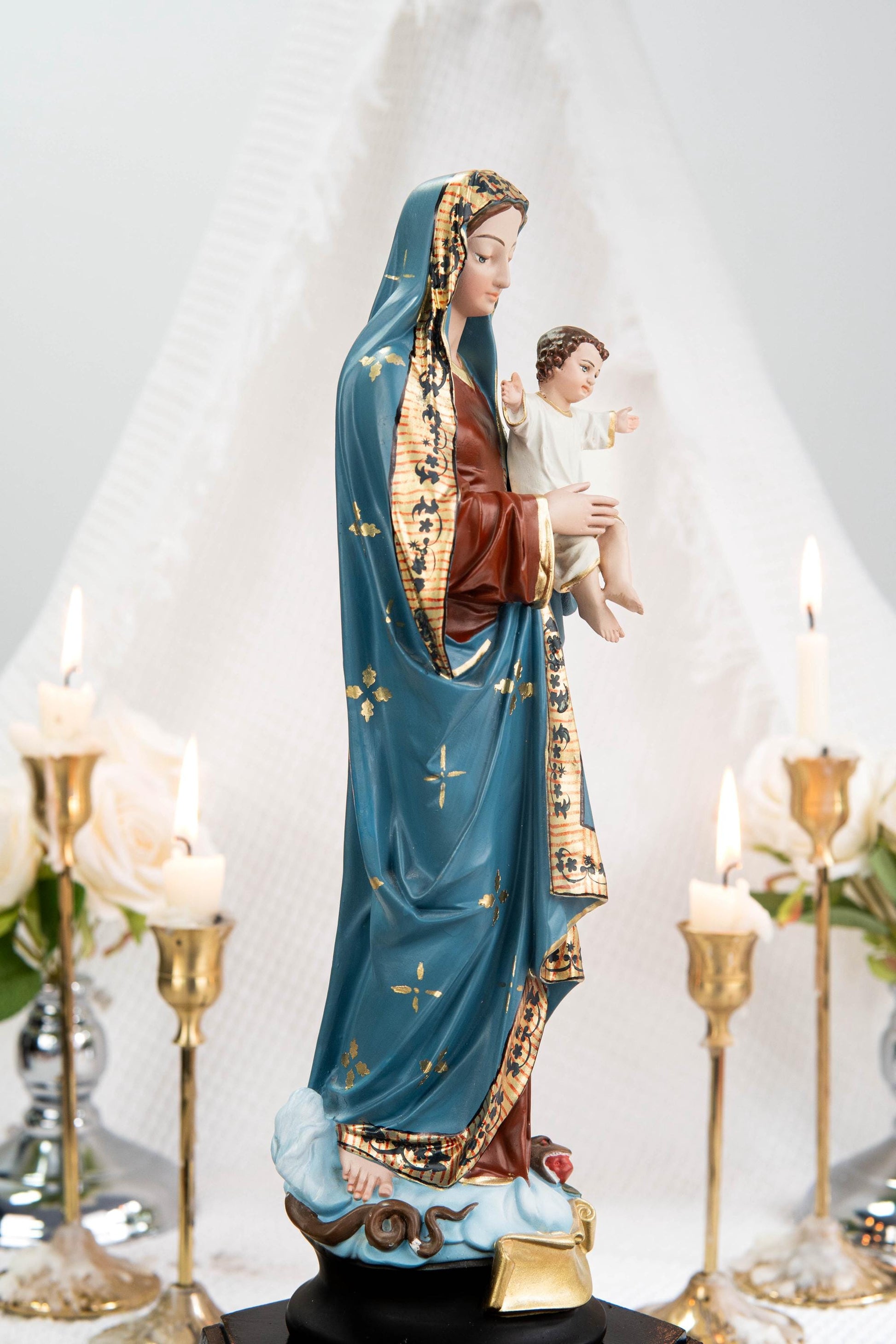Hand-Painted Madonna and Child Statue 11.8" - Virgin Mary Holding Child Jesus Statue, Virgin Mary with Baby Jesus, Catholic Gifts for Women