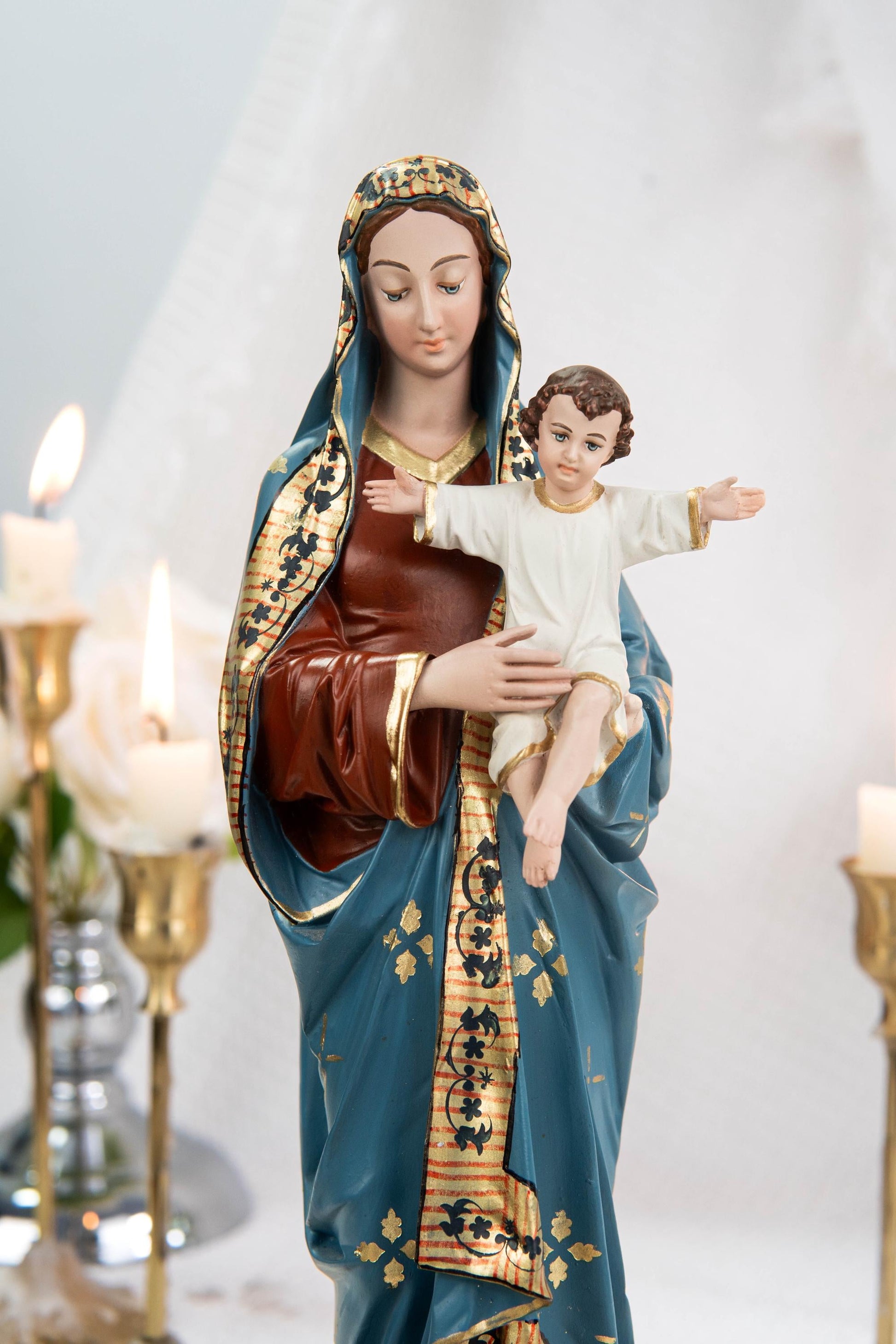 Hand-Painted Madonna and Child Statue 11.8" - Virgin Mary Holding Child Jesus Statue, Virgin Mary with Baby Jesus, Catholic Gifts for Women