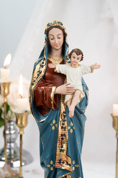 Hand-Painted Madonna and Child Statue 11.8" - Virgin Mary Holding Child Jesus Statue, Virgin Mary with Baby Jesus, Catholic Gifts for Women