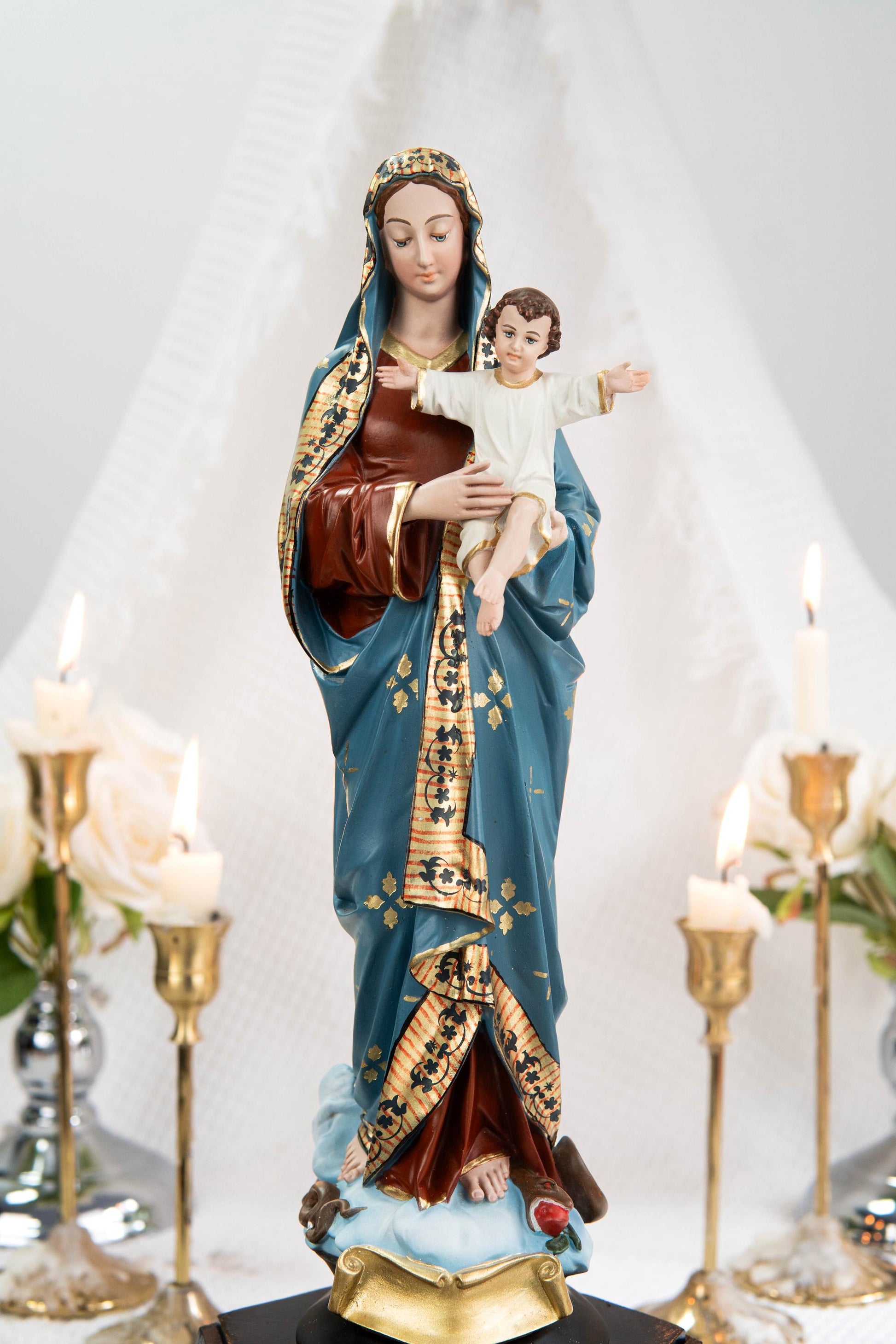 Hand-Painted Madonna and Child Statue 11.8" - Virgin Mary Holding Child Jesus Statue, Virgin Mary with Baby Jesus, Catholic Gifts for Women