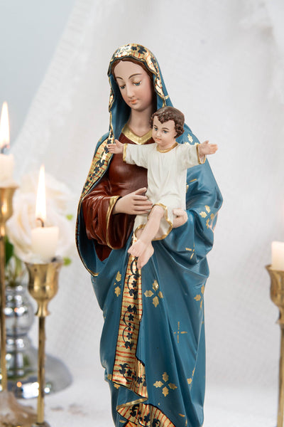 Hand-Painted Madonna and Child Statue 11.8" - Virgin Mary Holding Child Jesus Statue, Virgin Mary with Baby Jesus, Catholic Gifts for Women