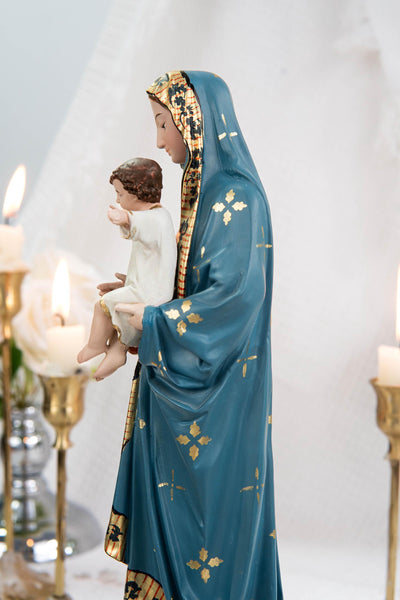 Hand-Painted Madonna and Child Statue 11.8" - Virgin Mary Holding Child Jesus Statue, Virgin Mary with Baby Jesus, Catholic Gifts for Women