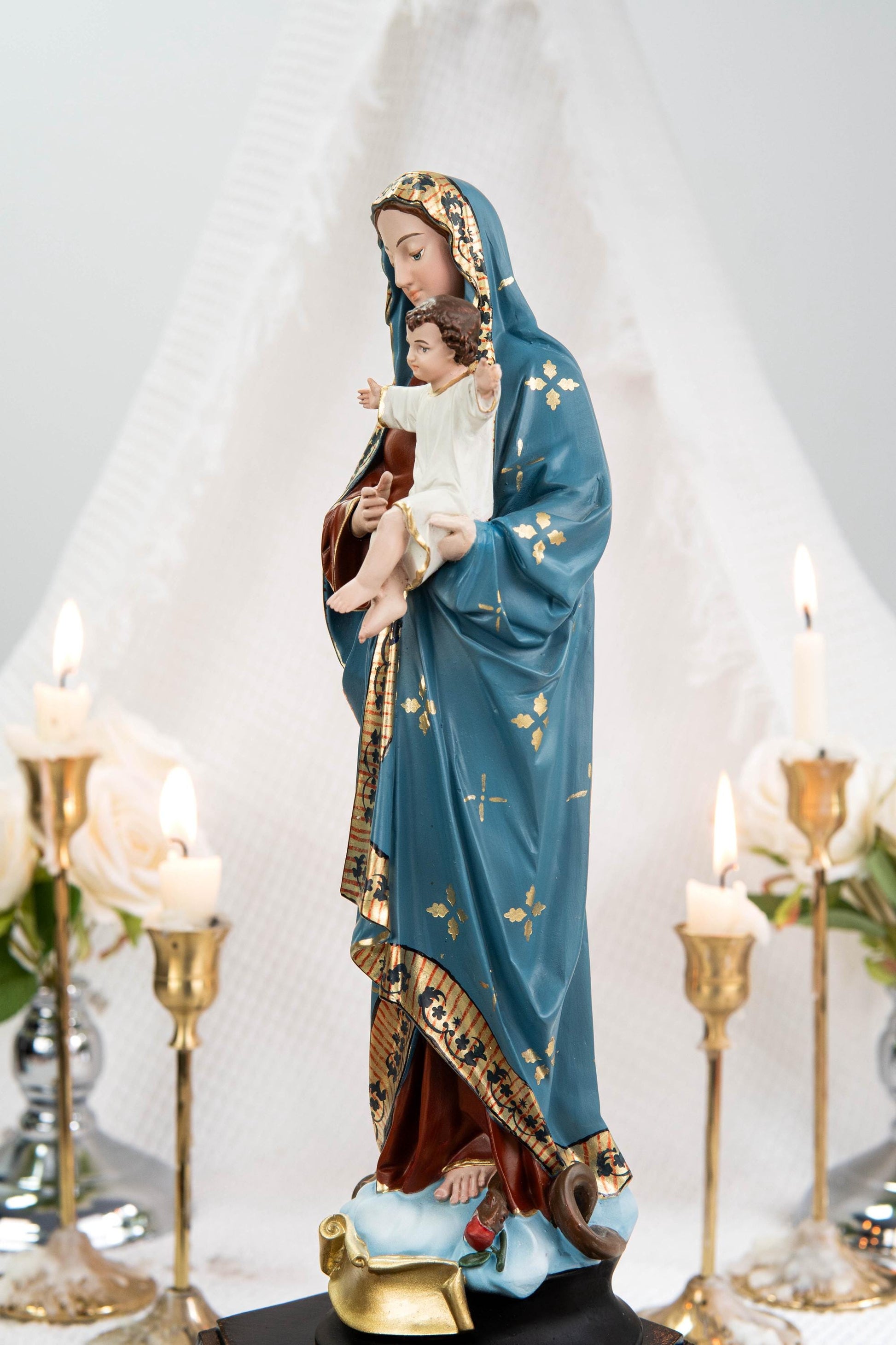 Hand-Painted Madonna and Child Statue 11.8" - Virgin Mary Holding Child Jesus Statue, Virgin Mary with Baby Jesus, Catholic Gifts for Women