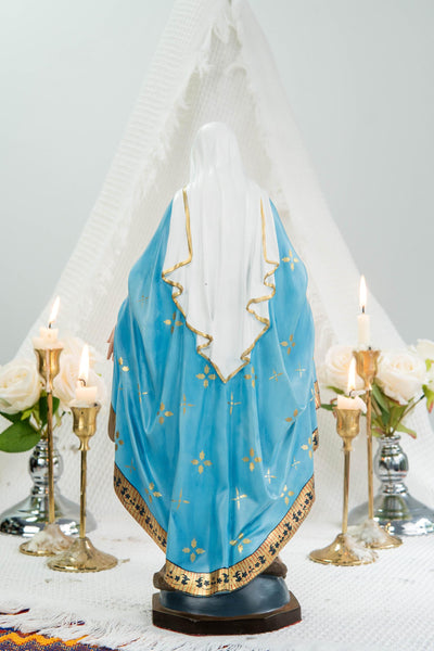 Hand-Painted Our Lady of Grace Statue 15.8" – Elegant Blue White Catholic Figurine, Mother Mary Decor, Catholic Gift's Mom,Home Altar Statue