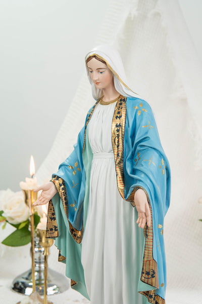 Hand-Painted Our Lady of Grace Statue 15.8" – Elegant Blue White Catholic Figurine, Mother Mary Decor, Catholic Gift's Mom,Home Altar Statue
