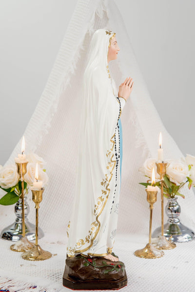 Hand-Painted Our Lady of Lourdes Statue 19.7" – Virgin Mary Statue, Catholic Statue, Marian Devotional Gift, Catholic Home Altar Decor