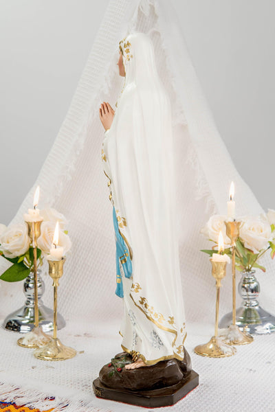 Hand-Painted Our Lady of Lourdes Statue 19.7" – Virgin Mary Statue, Catholic Statue, Marian Devotional Gift, Catholic Home Altar Decor