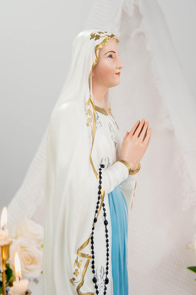 Hand-Painted Our Lady of Lourdes Statue 19.7" – Virgin Mary Statue, Catholic Statue, Marian Devotional Gift, Catholic Home Altar Decor