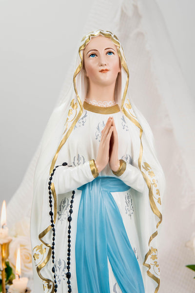 Hand-Painted Our Lady of Lourdes Statue 19.7" – Virgin Mary Statue, Catholic Statue, Marian Devotional Gift, Catholic Home Altar Decor