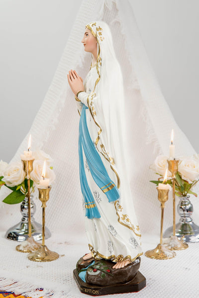 Hand-Painted Our Lady of Lourdes Statue 19.7" – Virgin Mary Statue, Catholic Statue, Marian Devotional Gift, Catholic Home Altar Decor