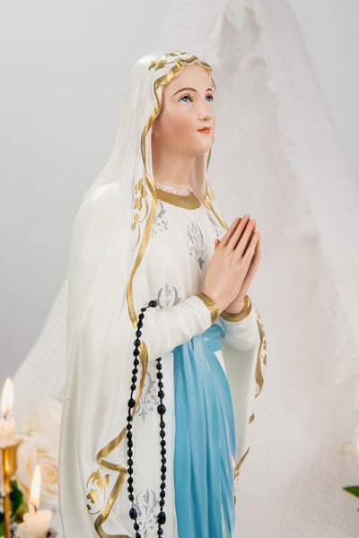 Hand-Painted Our Lady of Lourdes Statue 19.7" – Virgin Mary Statue, Catholic Statue, Marian Devotional Gift, Catholic Home Altar Decor