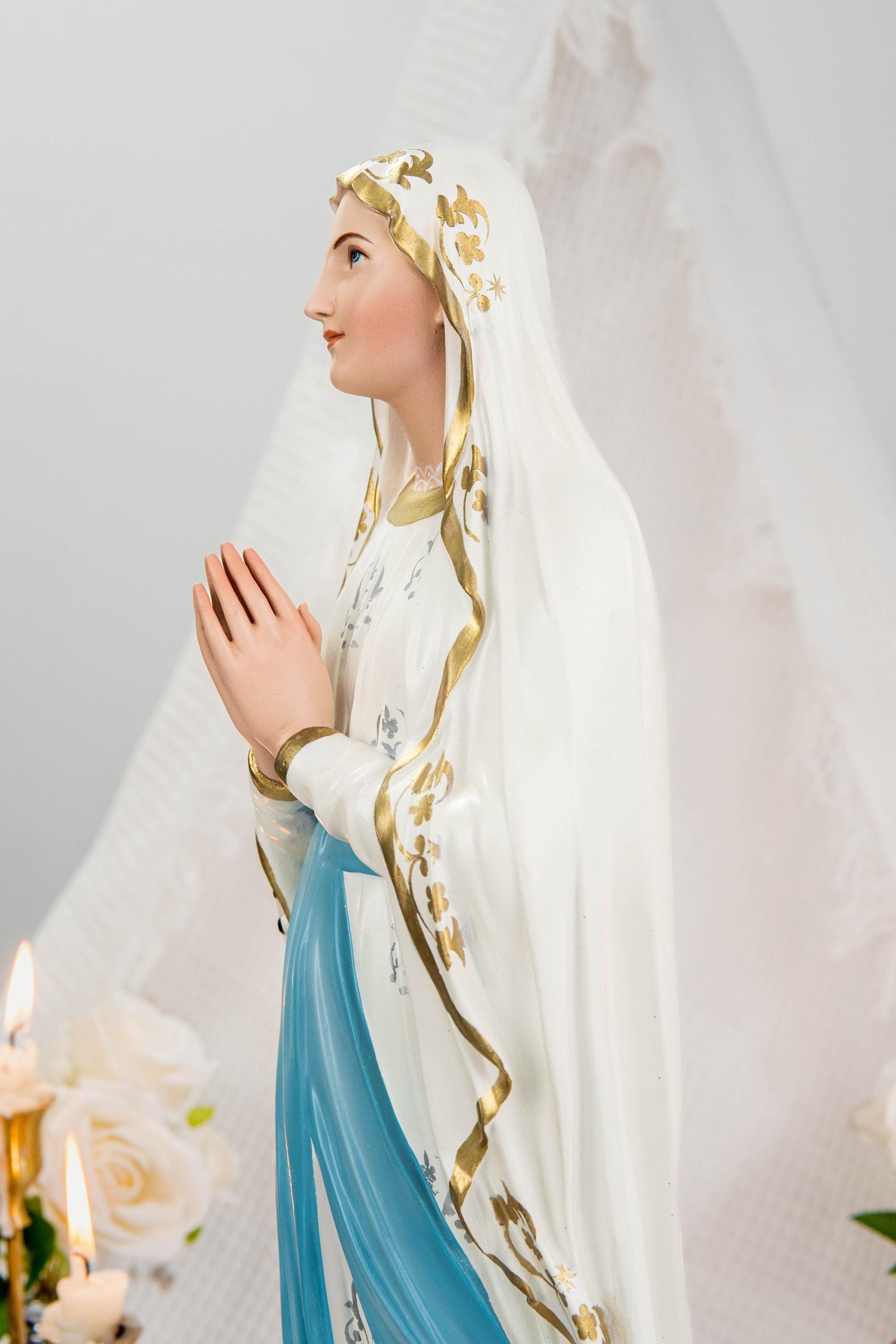 Hand-Painted Our Lady of Lourdes Statue 19.7" – Virgin Mary Statue, Catholic Statue, Marian Devotional Gift, Catholic Home Altar Decor