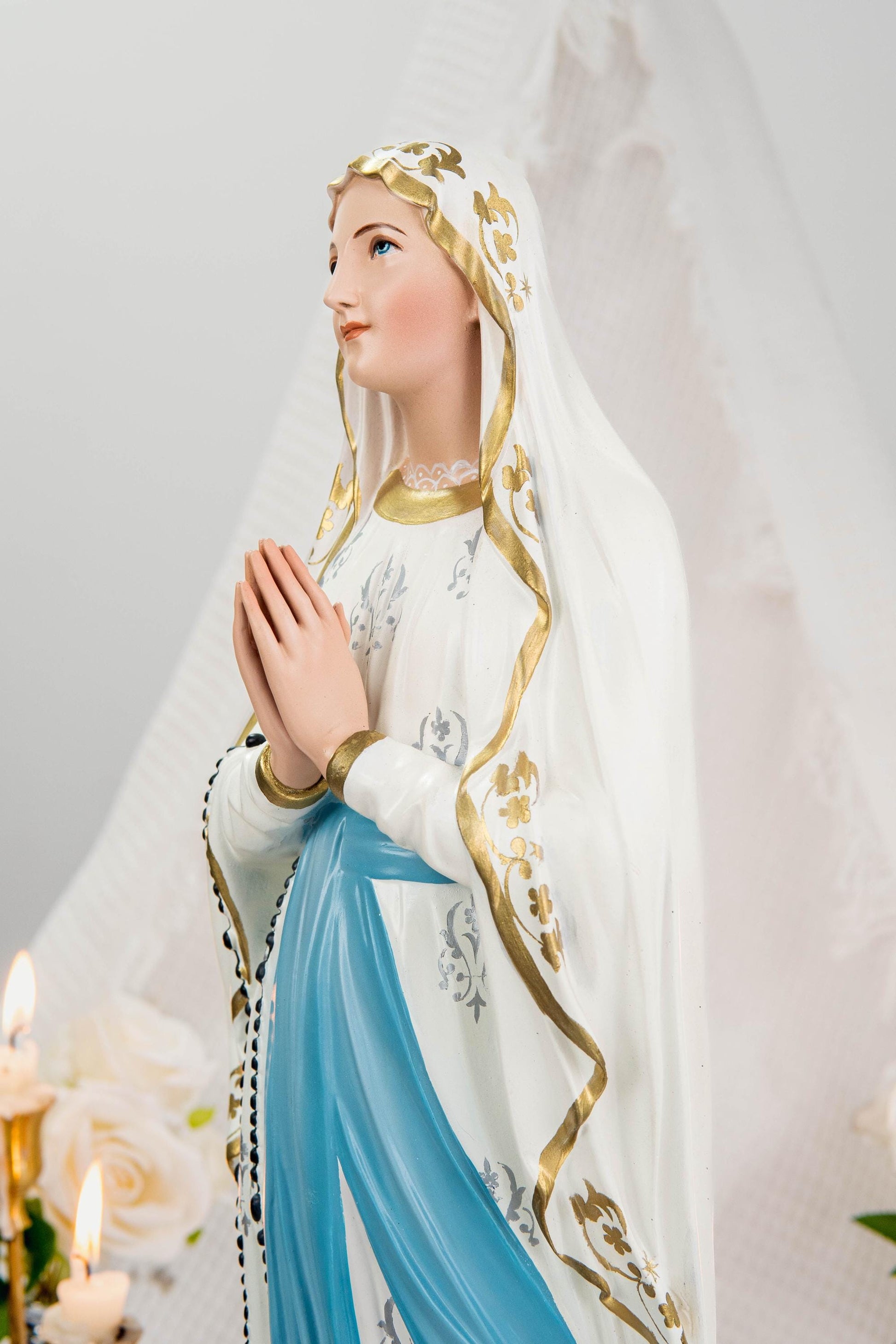 Hand-Painted Our Lady of Lourdes Statue 19.7" – Virgin Mary Statue, Catholic Statue, Marian Devotional Gift, Catholic Home Altar Decor