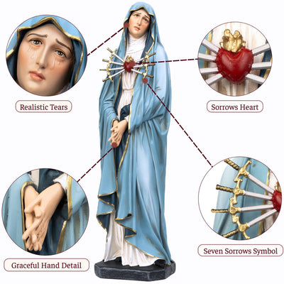 Hand-Painted Our Lady of Sorrows Statue - Virgin Mary Statue, Beautiful Catholic Decor, Catholic Gifts, Gifts for Catholic Women.