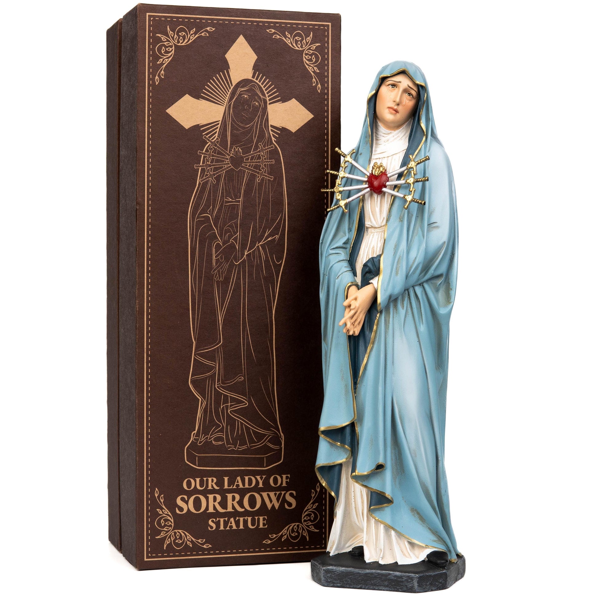Personalized Engraving - Hand-Painted Our Lady of Sorrows Statue - Virgin Mary Statue, Beautiful Catholic Decor, Catholic Gifts, Gifts for Catholic Women.