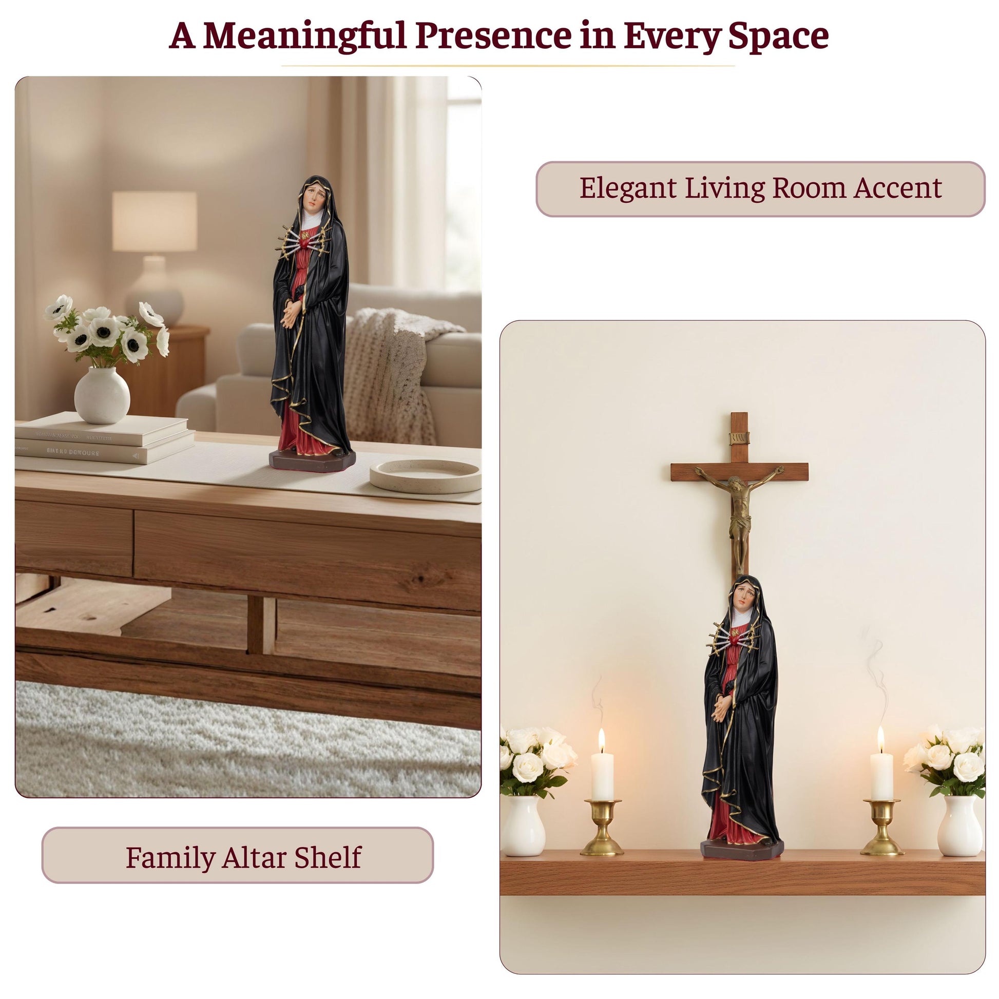 Personalized Engraving - Our Lady of Sorrows Statue – Black Cloak, Virgin Mary Statue, Beautiful Catholic Decor, Catholic Gifts, Meaningful Gifts for Catholic Women