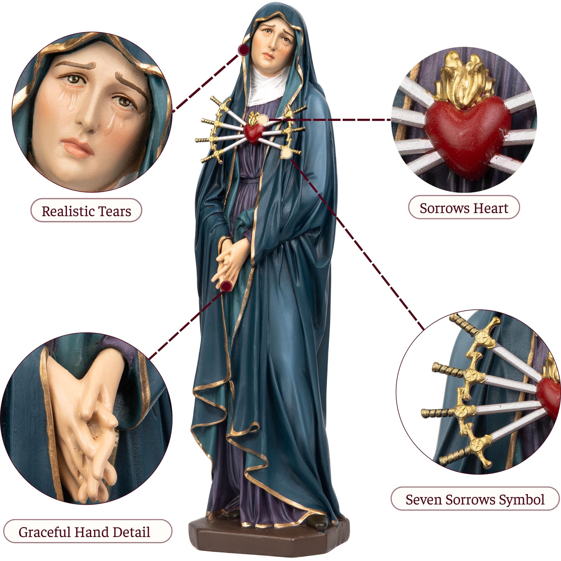 Personalized Engraving - Our Lady of Sorrows Statue – Blue Cloak, Virgin Mary Statue, Beautiful Catholic Decor, Catholic Gifts, Meaningful Gifts for Catholic Women