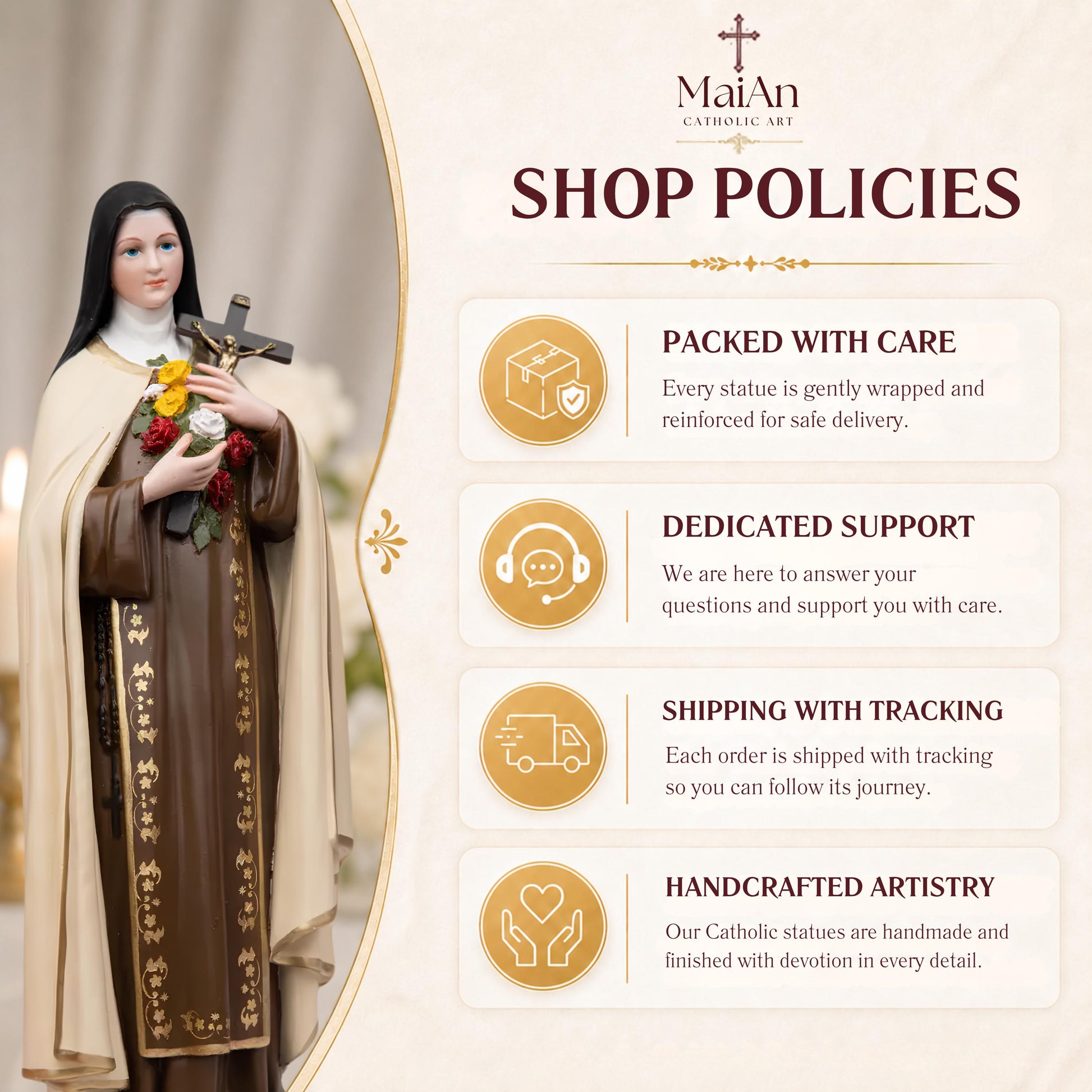 St. Therese of Lisieux Statue 11.8" – The Little Flower Catholic Saint Figurine, Carmelite Nun, Religious Home Decor, Catholic Gift