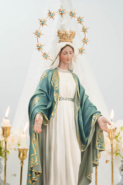 Hand-Painted Our Lady of Grace Statue 15.8" - Mint Green, Virgin Mary Catholic Statue, Catholic Gift, Blessed Mother Altar Decor