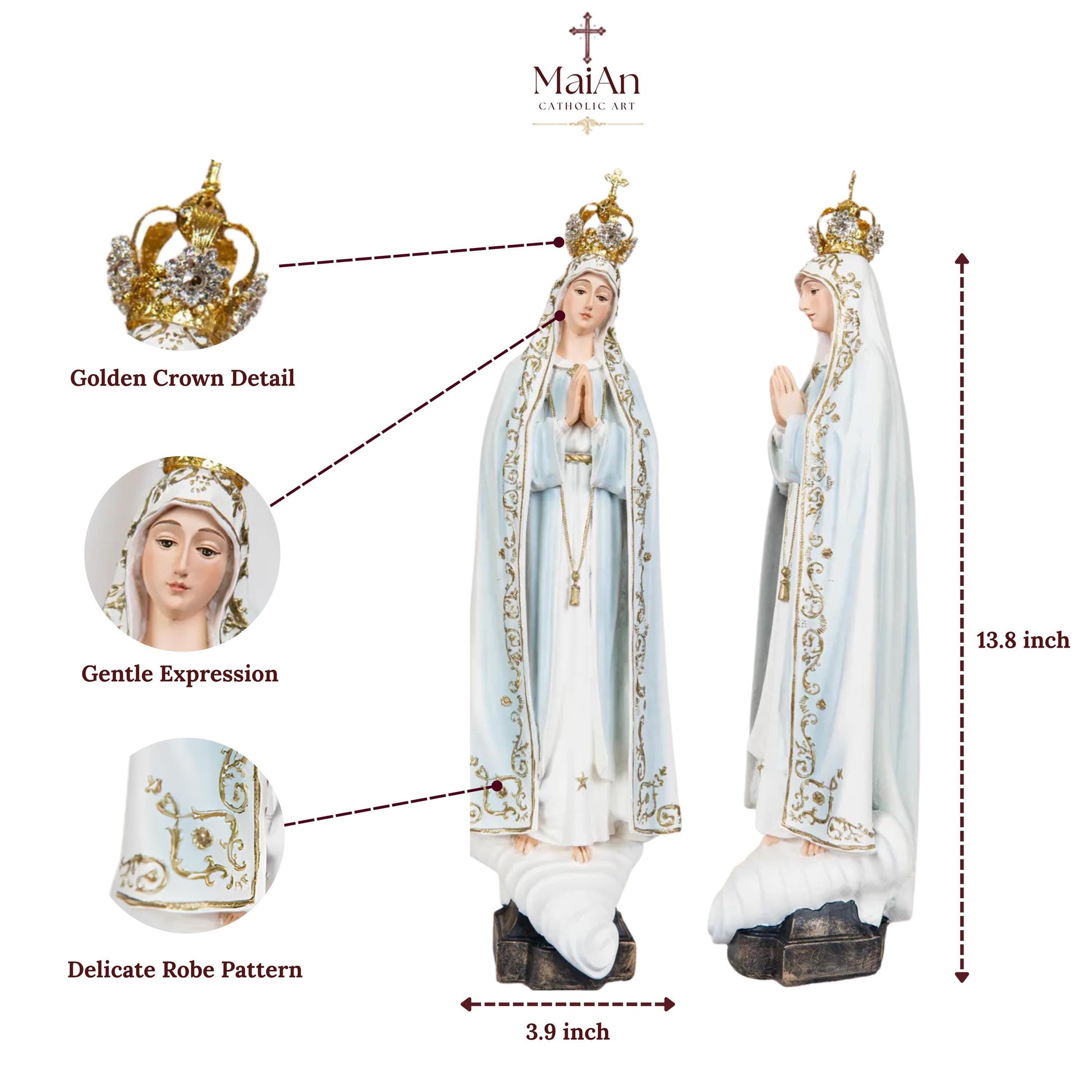 Hand Painted Our Lady of Fatima Virgin Mary Statue - Mother Mary Catholic Decor Religious Figurine Catholic Gifts & Gifts for Catholic Women