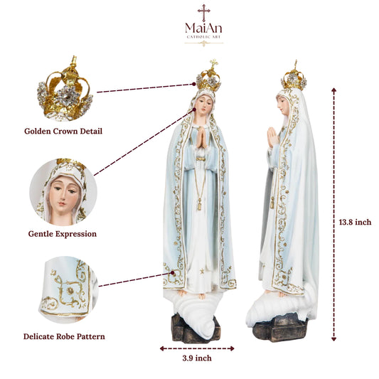 Hand Painted Our Lady of Fatima Virgin Mary Statue - Mother Mary Catholic Decor Religious Figurine Catholic Gifts & Gifts for Catholic Women