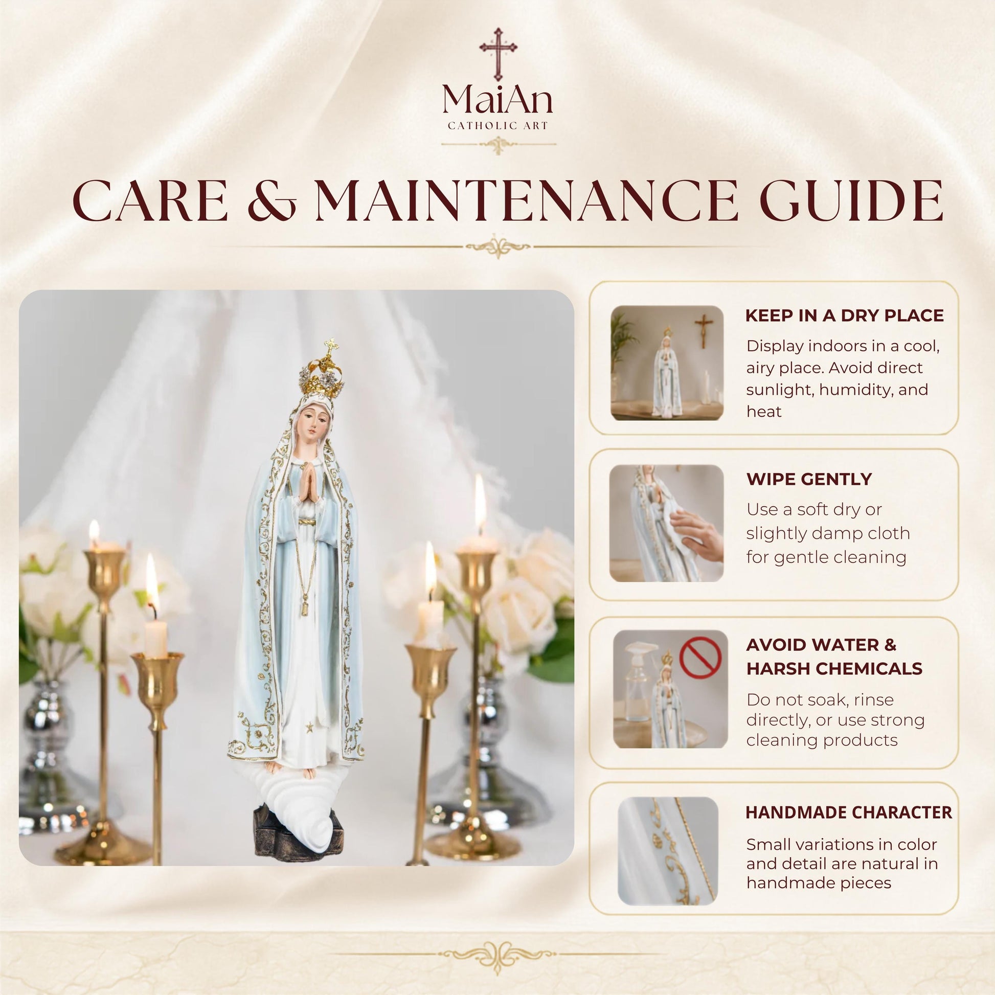 Hand Painted Our Lady of Fatima Virgin Mary Statue - Mother Mary Catholic Decor Religious Figurine Catholic Gifts & Gifts for Catholic Women