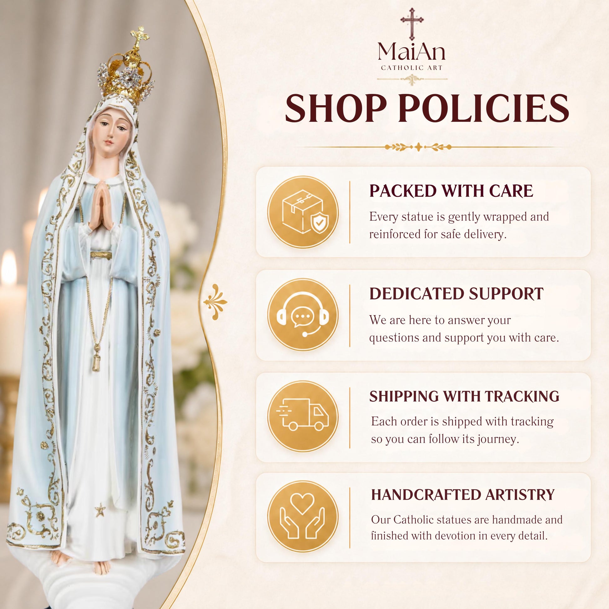 Hand Painted Our Lady of Fatima Virgin Mary Statue - Mother Mary Catholic Decor Religious Figurine Catholic Gifts & Gifts for Catholic Women