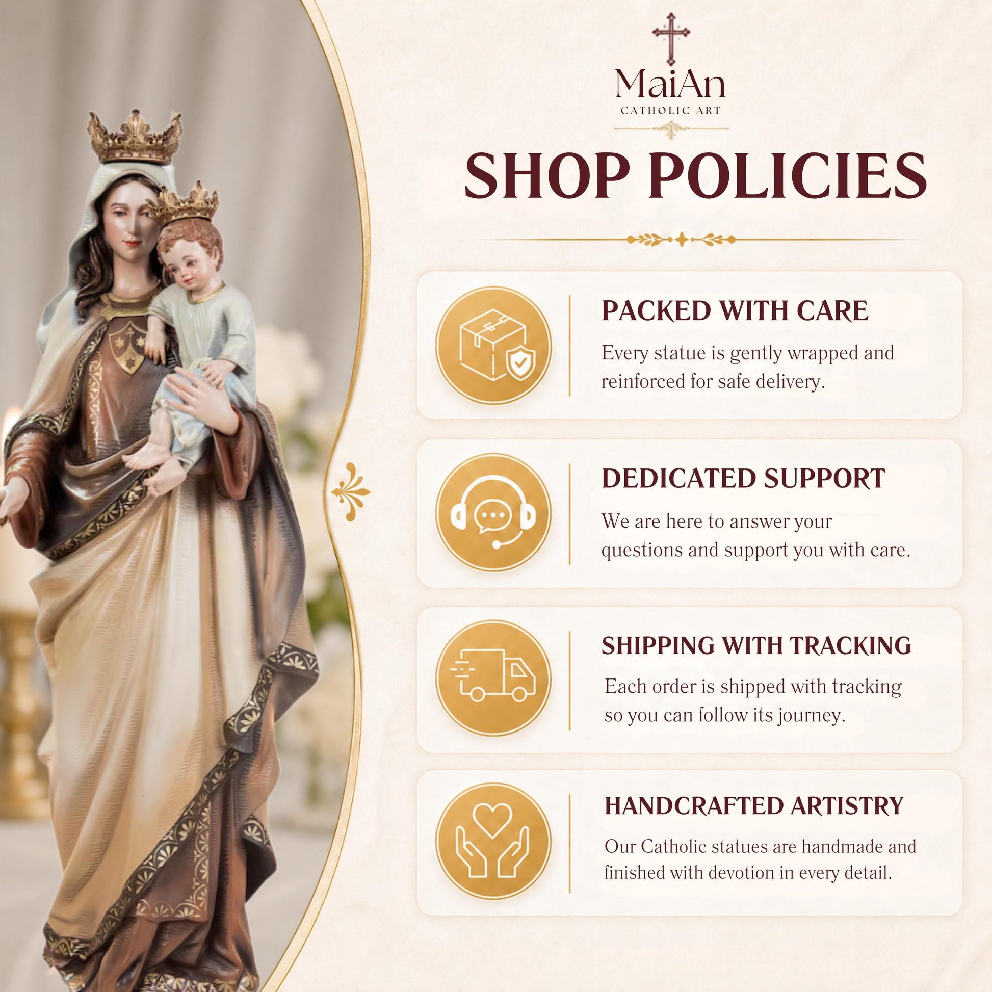 Hand-Painted Our Lady of Mount Carmel Statue with Child Jesus 23.6" –Crowned Virgin Mary Catholic Figurine, Catholic Gift & Home Altar Decor