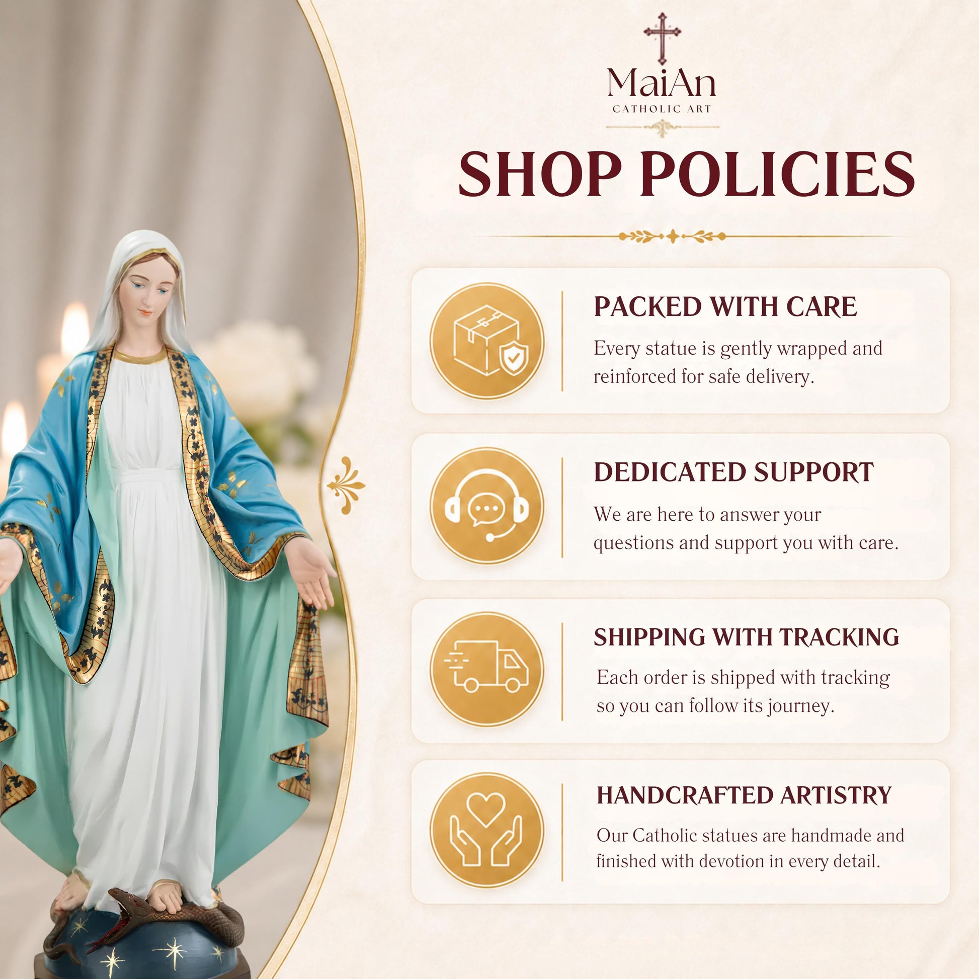 Hand-Painted Our Lady of Grace Statue 15.8" – Elegant Blue White Catholic Figurine, Mother Mary Decor, Catholic Gift's Mom,Home Altar Statue