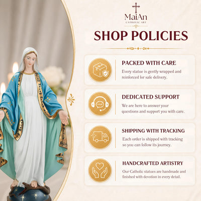 Hand-Painted Our Lady of Grace Statue 15.8" – Elegant Blue White Catholic Figurine, Mother Mary Decor, Catholic Gift's Mom,Home Altar Statue