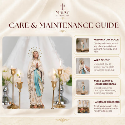 Our Lady of Lourdes Statue 15.8" - Virgin Mary Statue with Rosary, Catholic Home Decor, Marian Gift, Religious Gift for Women, Mary Statue