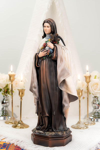 Hand-Painted Saint Thérèse Statue Catholic Figurine – Little Flower of Jesus Religious Decor, Prayer Statue for Home Altar Gift