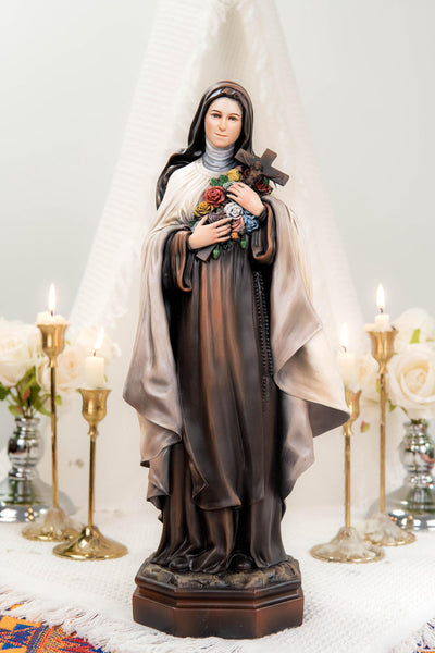 Hand-Painted Saint Thérèse Statue Catholic Figurine – Little Flower of Jesus Religious Decor, Prayer Statue for Home Altar Gift