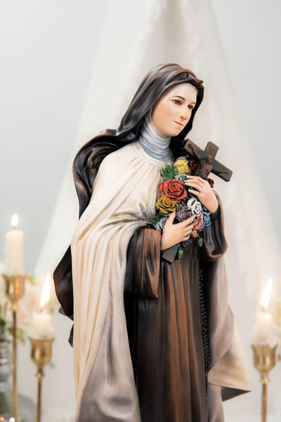 Hand-Painted Saint Thérèse Statue Catholic Figurine – Little Flower of Jesus Religious Decor, Prayer Statue for Home Altar Gift
