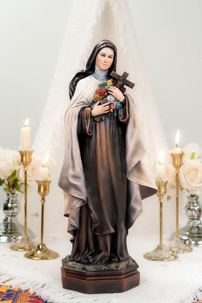 Hand-Painted Saint Thérèse Statue Catholic Figurine – Little Flower of Jesus Religious Decor, Prayer Statue for Home Altar Gift