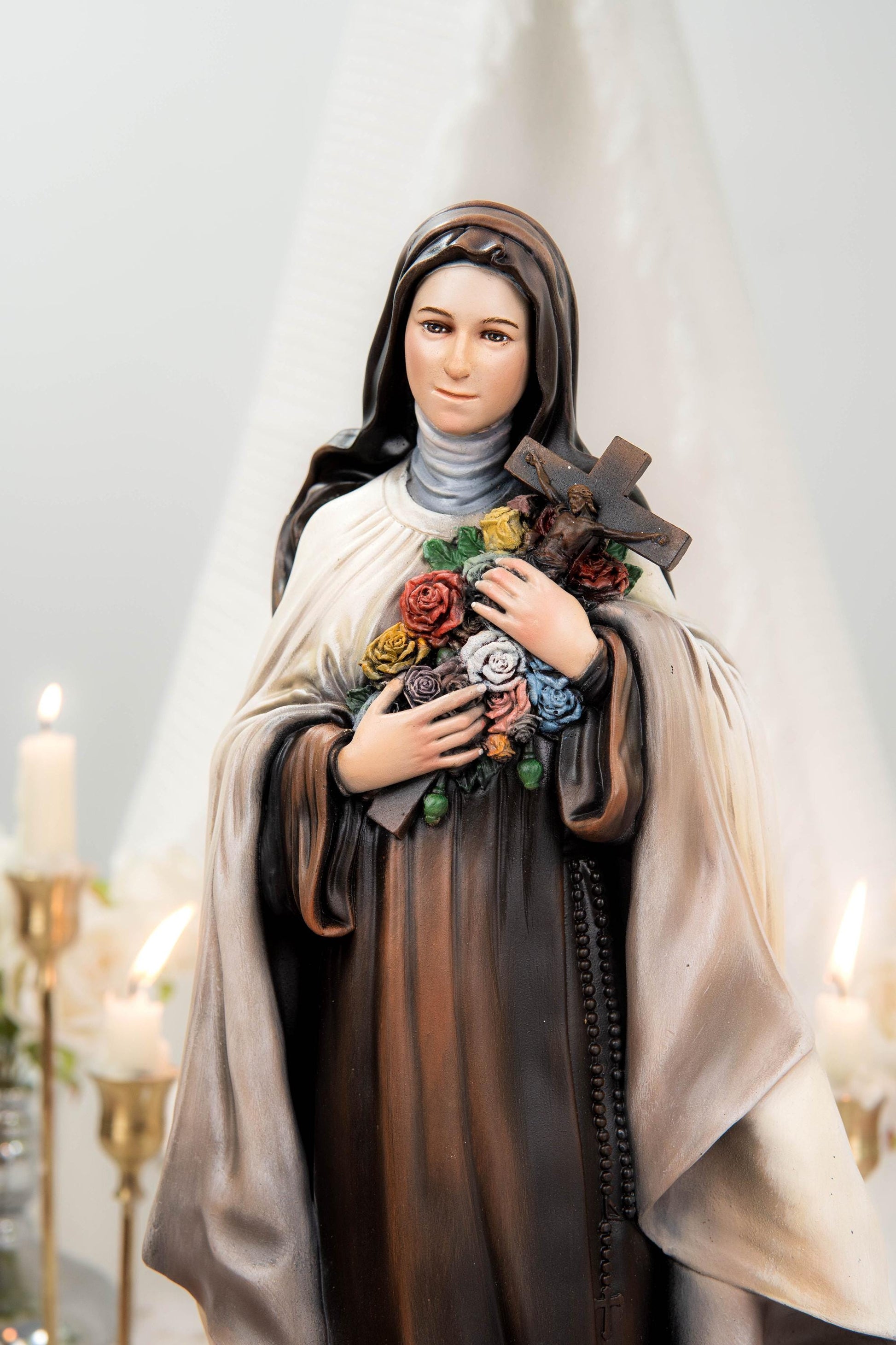 Hand-Painted Saint Thérèse Statue Catholic Figurine – Little Flower of Jesus Religious Decor, Prayer Statue for Home Altar Gift