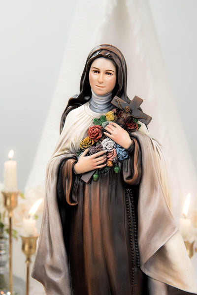 Hand-Painted Saint Thérèse Statue Catholic Figurine – Little Flower of Jesus Religious Decor, Prayer Statue for Home Altar Gift