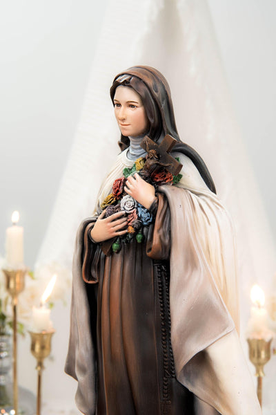 Hand-Painted Saint Thérèse Statue Catholic Figurine – Little Flower of Jesus Religious Decor, Prayer Statue for Home Altar Gift