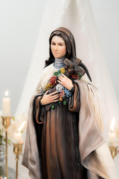 Hand-Painted Saint Thérèse Statue Catholic Figurine – Little Flower of Jesus Religious Decor, Prayer Statue for Home Altar Gift