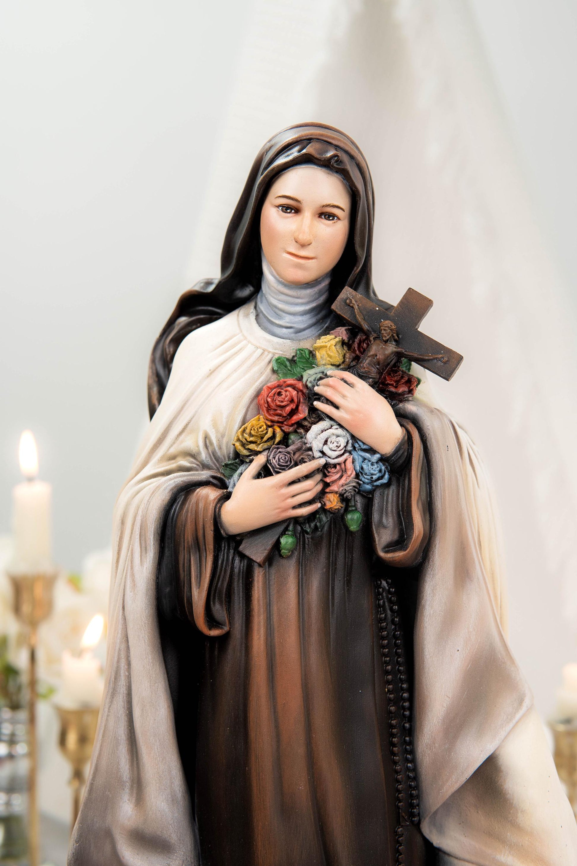 Hand-Painted Saint Thérèse Statue Catholic Figurine – Little Flower of Jesus Religious Decor, Prayer Statue for Home Altar Gift