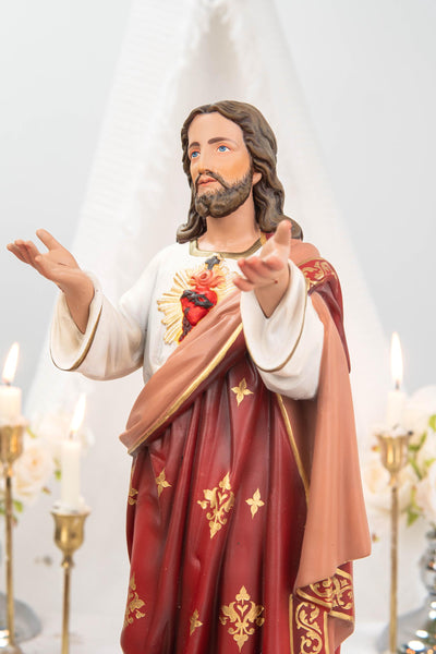 Hand-Painted Sacred Heart of Jesus Statue 15.8" - Catholic Jesus Figurine, Christ Statue for Home, Religious Gift, Christian Prayer Decor