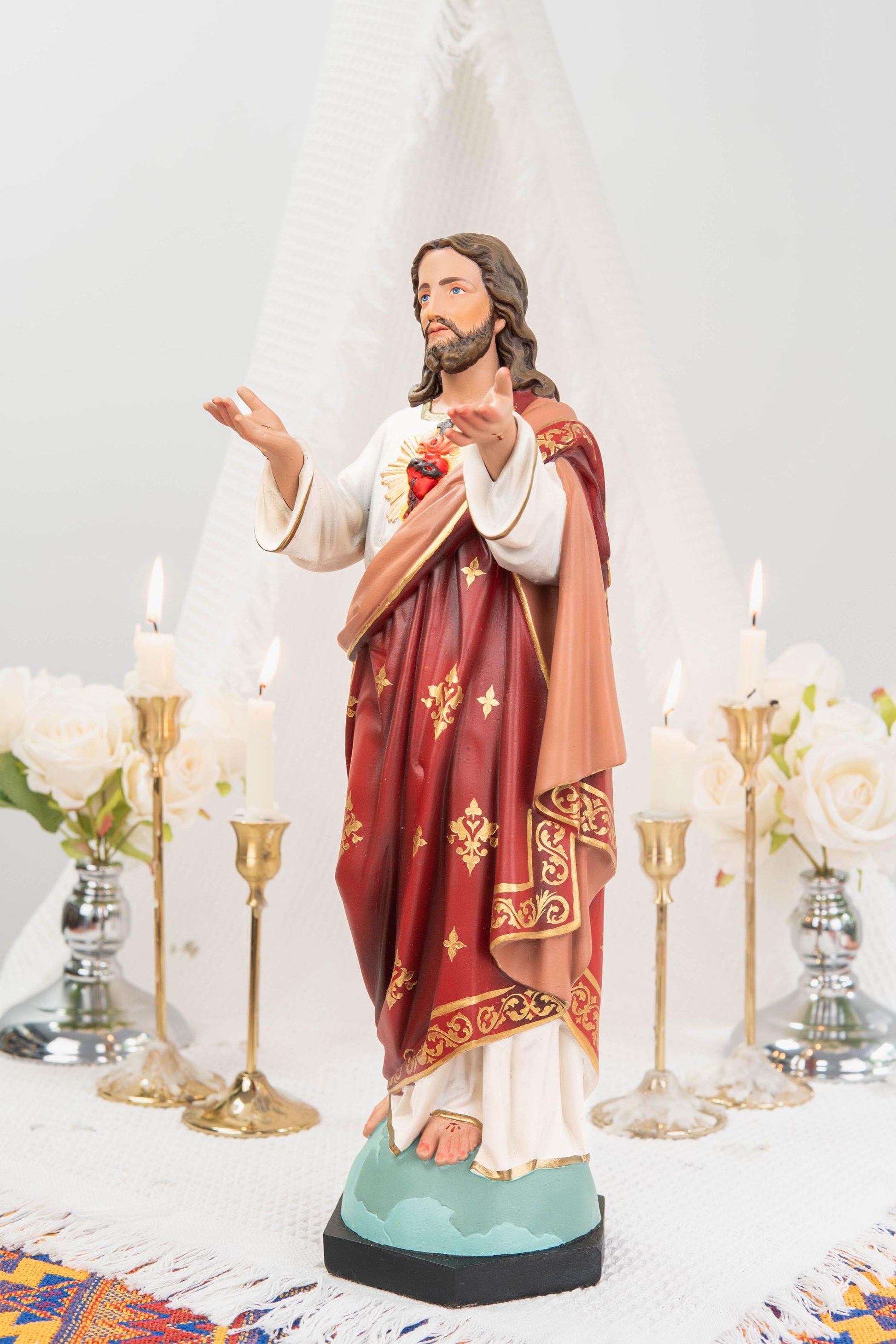 Hand-Painted Sacred Heart of Jesus Statue 15.8" - Catholic Jesus Figurine, Christ Statue for Home, Religious Gift, Christian Prayer Decor
