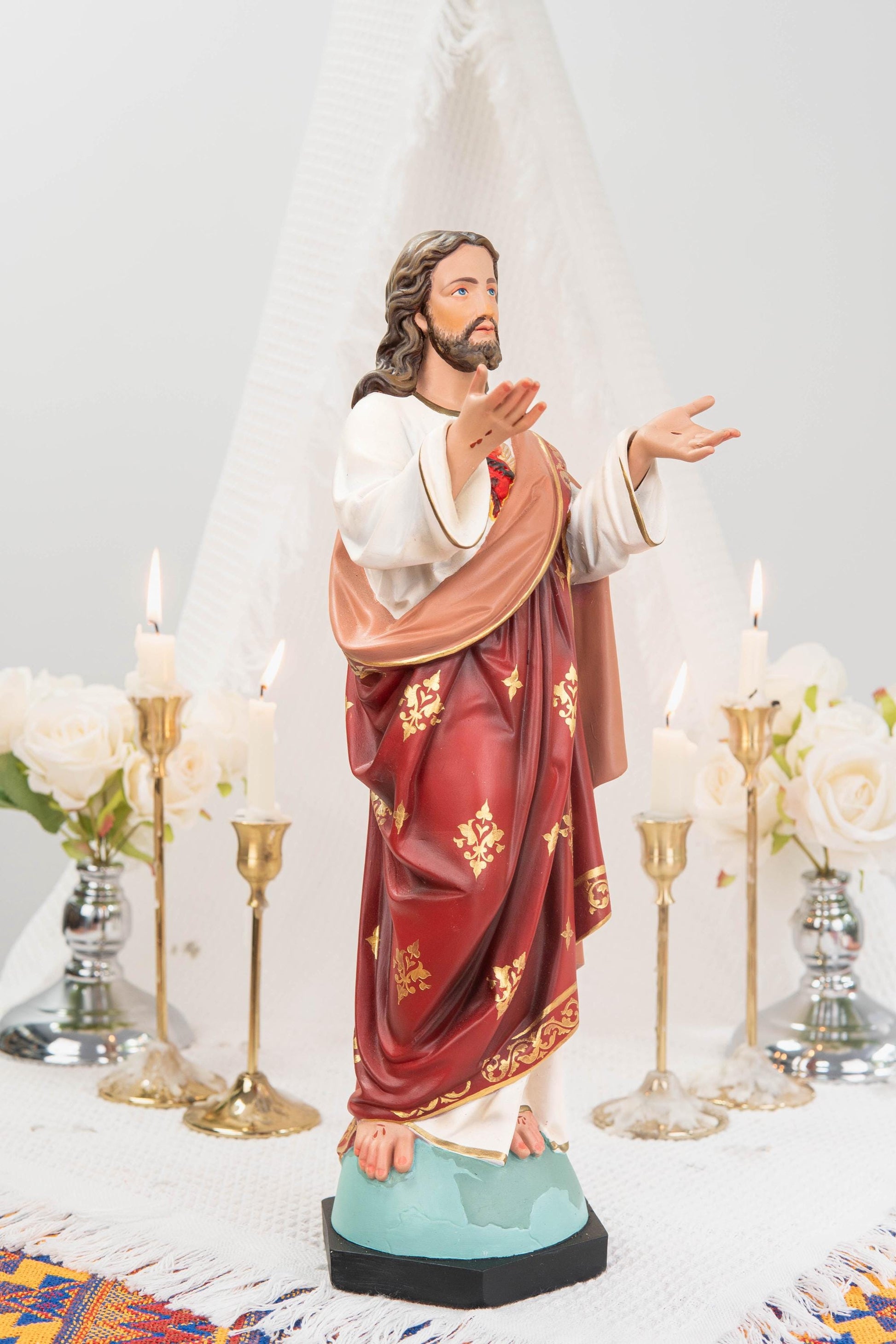 Hand-Painted Sacred Heart of Jesus Statue 15.8" - Catholic Jesus Figurine, Christ Statue for Home, Religious Gift, Christian Prayer Decor