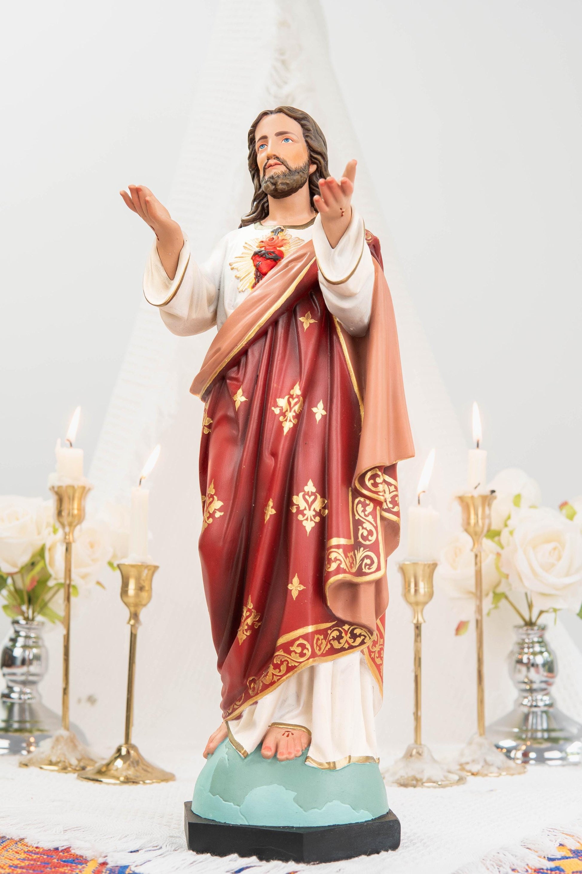 Hand-Painted Sacred Heart of Jesus Statue 15.8" - Catholic Jesus Figurine, Christ Statue for Home, Religious Gift, Christian Prayer Decor